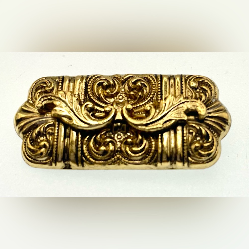 Vintage Gold Tone Ornate Bar Brooch Filigree Victorian Revival Statement Pin - Picture 2 of 5